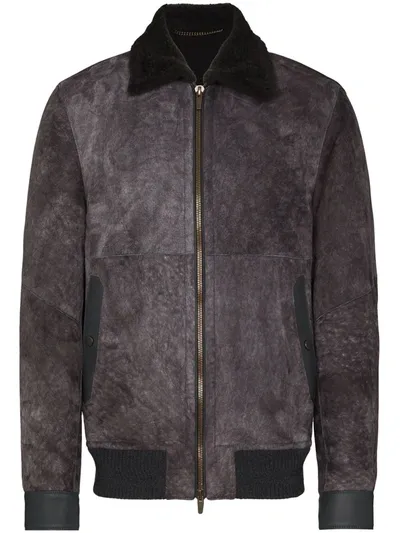 Ajmone Lacon Suede And Shearling Bomber Jacket In Grey