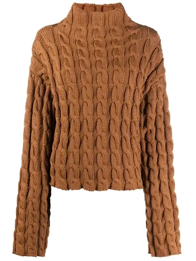 Balenciaga Technical Cable Knit Sweater In Brown