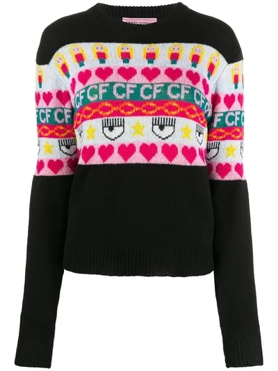 Chiara Ferragni Logo Embroidered Intarsia Knit Jumoer In Black