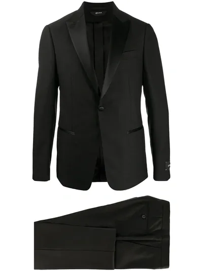 Z Zegna Single-breasted Suit With Satin Detailing In Black