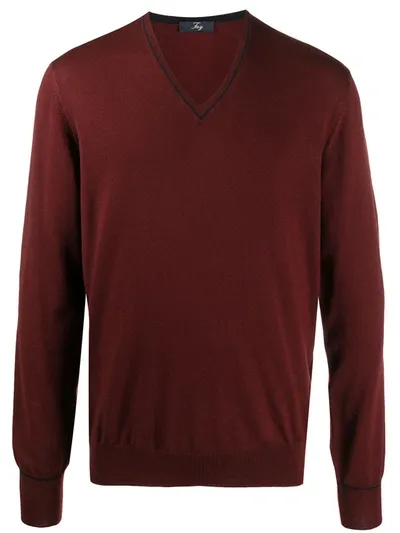 Fay V-neck Knit Jumper In Red