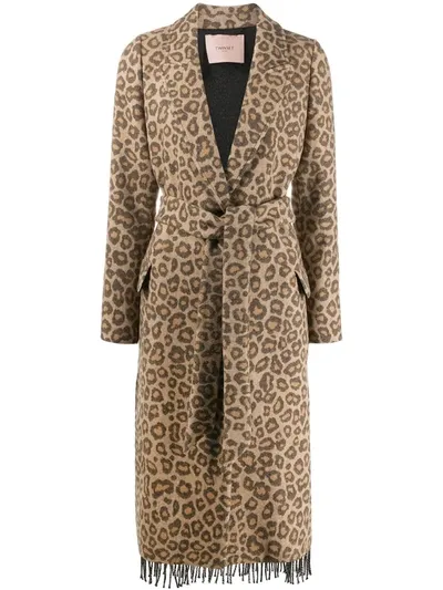 Twinset Leopard Print Belted Coat In Brown