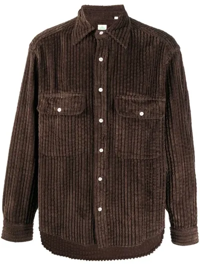 Finamore 1925 Napoli Corduroy Long-sleeved Shirt In Brown