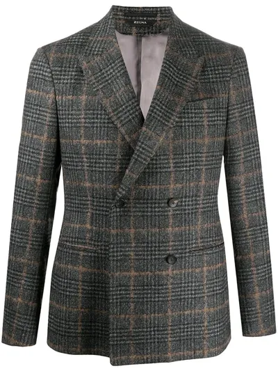 Z-zegna Checked Wool Blazer In Black