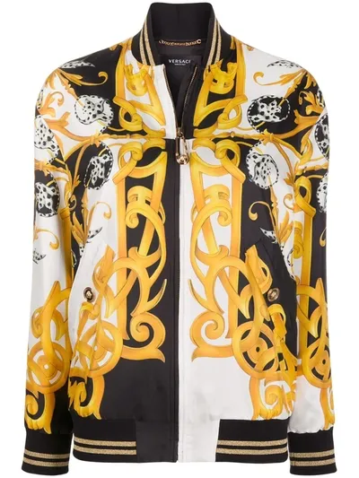 Versace Quilted Silk Twill Bomber Jacket In Black