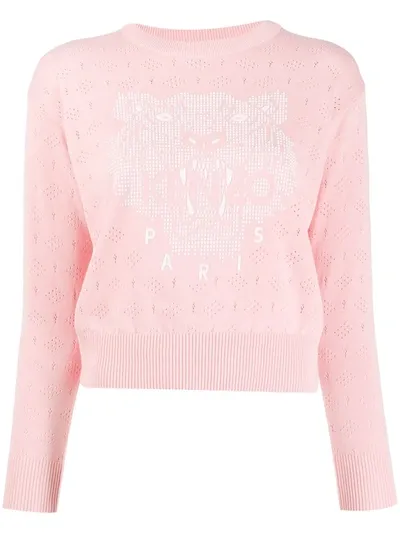 Kenzo Tiger-print Pointelle Knit Sweater In Pink