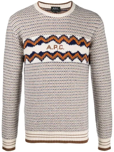 Apc Intarsia Logo Wool Jumper In Neutrals