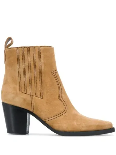 Ganni Beige 70 Western Suede Ankle Boots