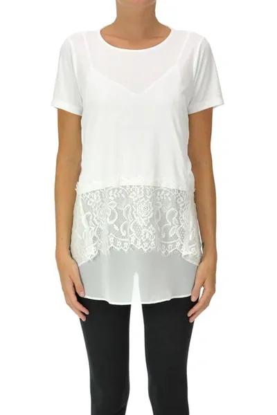 Dondup Crepè Top With Lace In White