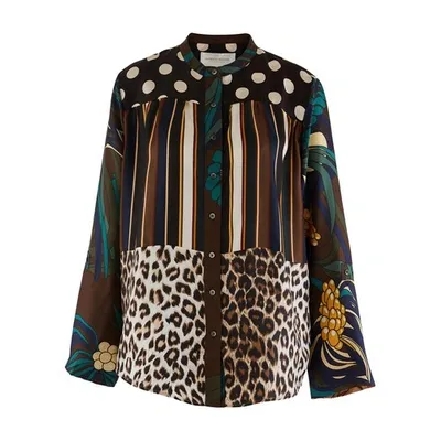 La Prestic Ouiston Patchwork Print Silk Shirt In Mix Panthere