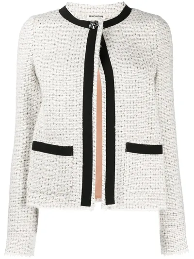 Semicouture Contrast Trim Tweed Jacket In White