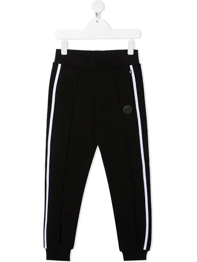 Philipp Plein Junior Kids' Stripe-side Track Pants In Black