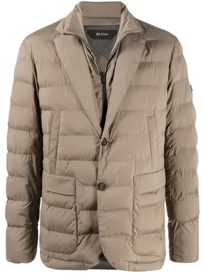 Z Zegna Talpa Single Breasted Quilted Jacket In Neutrals