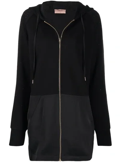 Twinset Sequin-embellished Hooded Jacket In Black