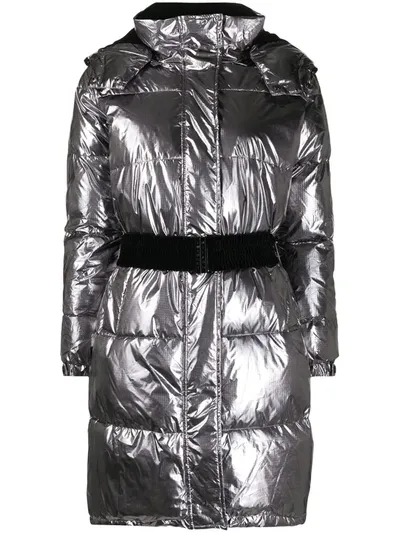 Twinset Metallic Padded Coat In Silver