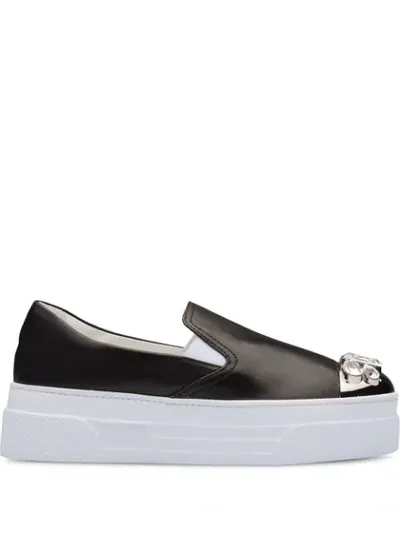 Miu Miu Crystal Cap Toe Platform Slip-on Sneaker In Black