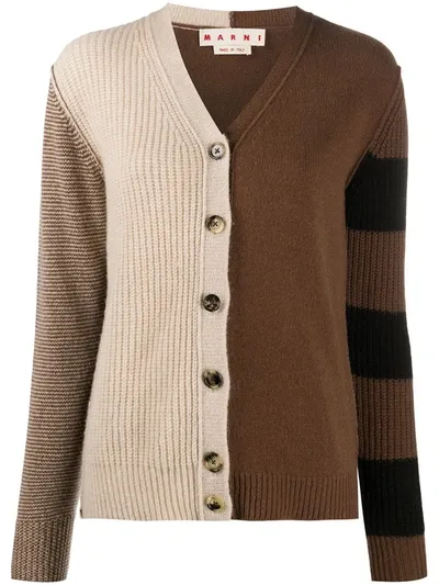 Marni Cashmere Colour-block Knitted Cardigan In Neutrals