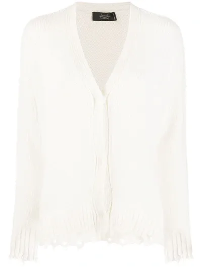 Maison Flaneur Distressed Hem Cashmere Cardigan In White