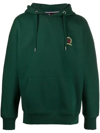 Tommy Hilfiger Logo Print Cotton Hoodie In Green