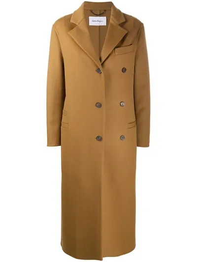 Ferragamo Single-breasted Coat In Brown