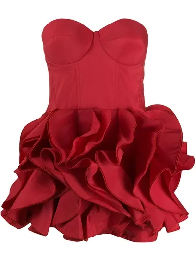 Elisabetta Franchi Strapless Ruffle Mini Dress In Red