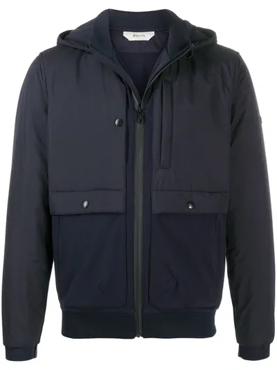 Z Zegna Zipped Hooded Jacket In Blue