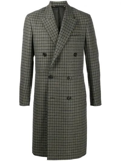 Paul Smith Check Double-breasted Coat In Grey