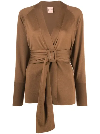 Nude Belted Slim-fit Cardigan In Brown