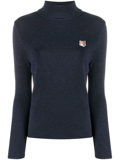 Maison Kitsuné Mock Neck Jumper In Blue