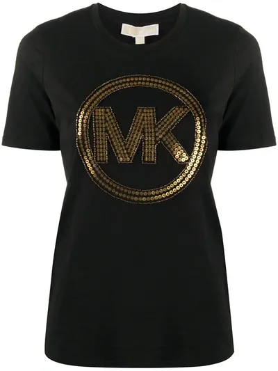 Michael Michael Kors Sequin-embellished Logo T-shirt In Black