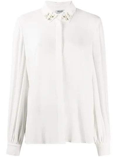 Liu •jo Embellished-collar Long Sleeved Shirt In White