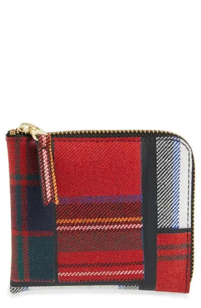 Comme Des Garçons Tartan Patchwork Half Zip French Wallet In Red