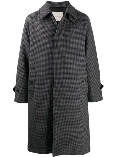 Mackintosh Mid-length Houndstooth-pattern Coat In Black