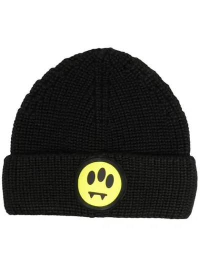 Barrow Logo Wool Blend Tricot Knit Beanie In Black