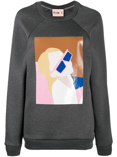 Plan C Front Print Sweatshirt In Grey