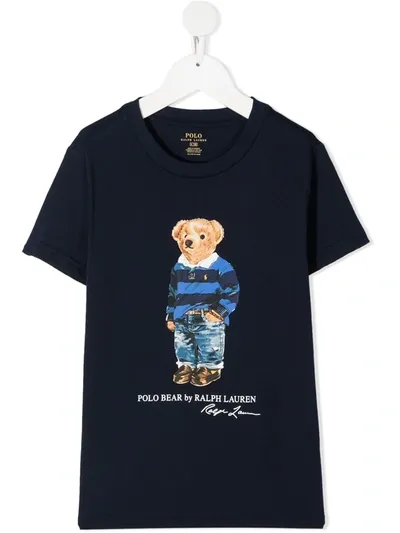 Ralph Lauren Kids' Short-sleeved Teddy Print T-shirt In Blue