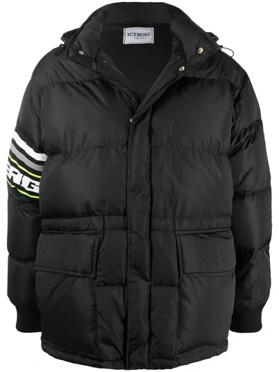 Iceberg Padded Logo Sleeve Jacket In Black