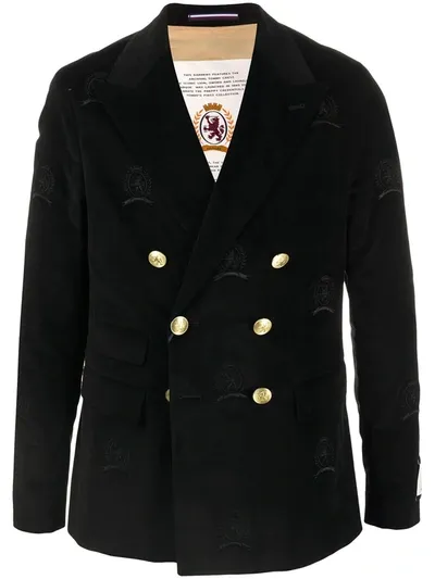 Tommy Hilfiger Crest Embroidery Velvet Blazer In Black