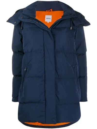 Aspesi Feather Down Hooded Parka In Blue