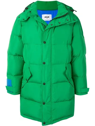 Msgm Hooded Padded Coat In Green