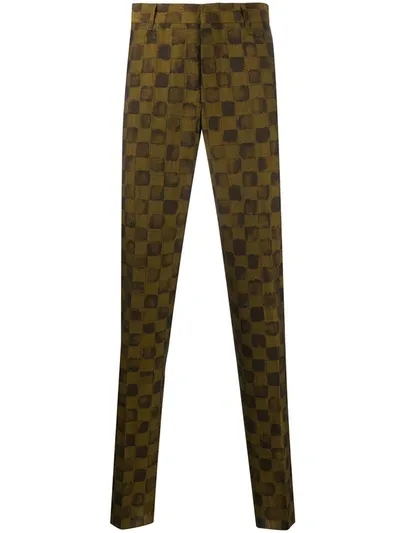 Moschino Check Print Tapered Trousers In Brown