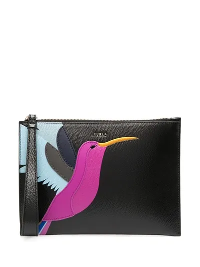 Furla Babylon Patchwork-hummingbird Clutch In Black