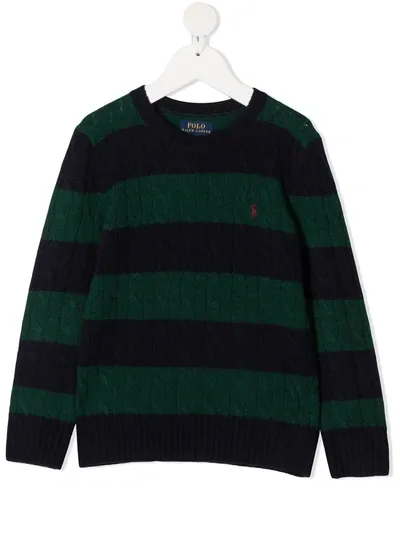 Ralph Lauren Kids' Striped Cashmere-blend Jumper In Blue