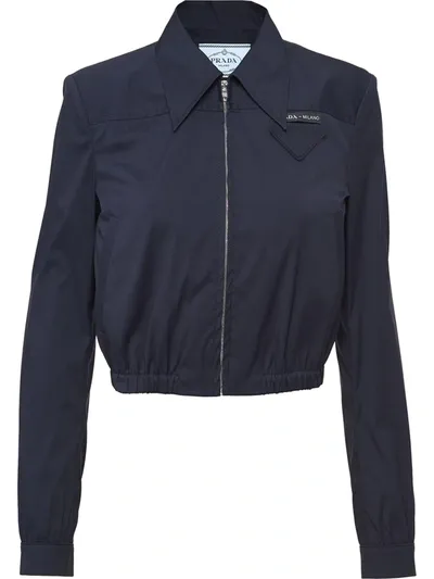 Prada Cropped Collared Jacket In Blue