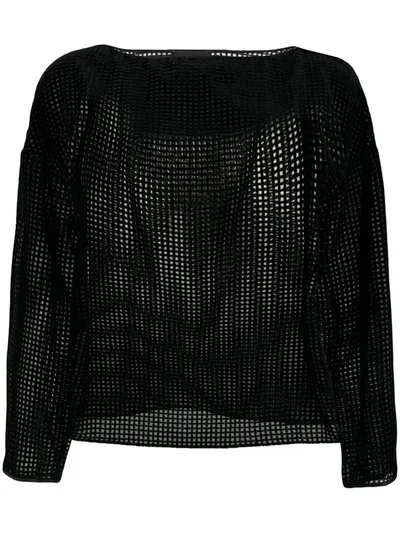 Emporio Armani Semi-sheer Boat Neck Blouse In Black