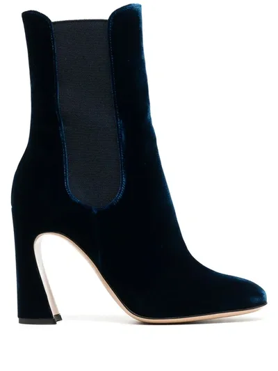 Gianvito Rossi Aura Velvet Ankle Boots In Blue