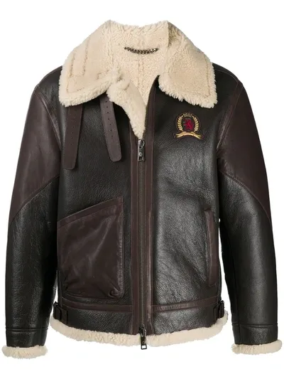 Tommy Hilfiger Shearling Leather Jacket In Brown