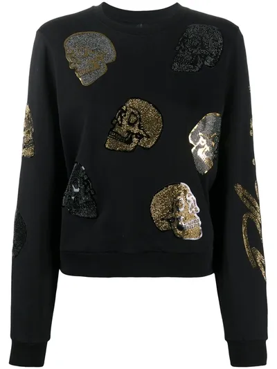 Philipp Plein Metallic Skull Patch Sweatshirt In Black