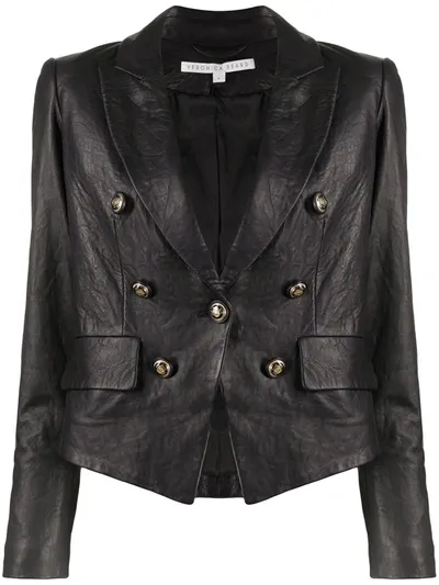 Veronica Beard Double-breasted Effect Lamb Skin Jacket In Black