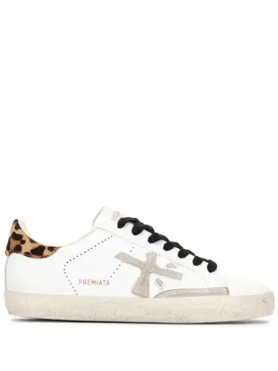 Premiata Steven Leopard-heel Low-top Sneakers In White